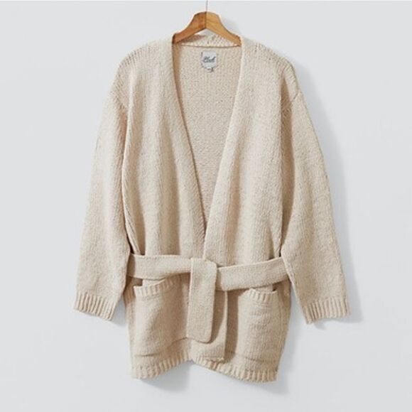 Plush Apparel Baige Cardigan With Pockets & Belt - Picture 1 of 4